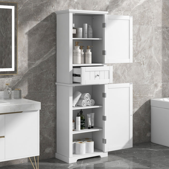 Tall Freestanding Bathroom Storage Cabinet With Drawer And Adjustable Shelf Hearth and Haven