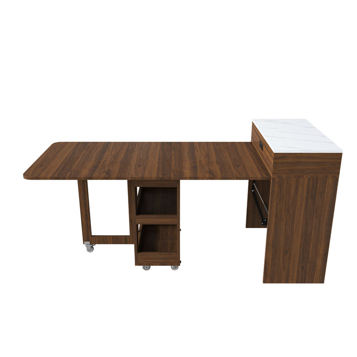 Extendable Dining Table With Power Socket, Lockable Casters, Storage Cabinet Home Essentials