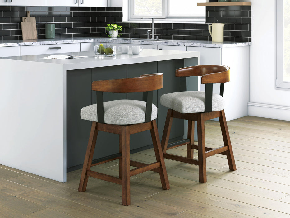 Ralene - Upholstered Swivel Barstool (Set of 2) - Medium Brown Signature Design by Ashley®