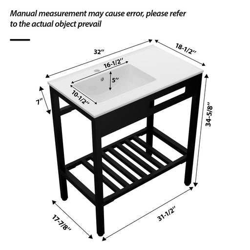 Console Sink With Legs, 32" X 18.5", Durable Porcela With Support - White / Black Home Essentials