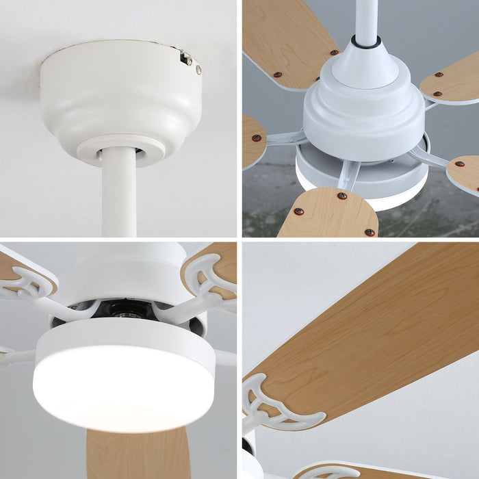 52" DC Motor Ceiling Fan With LED Light, 6 Speed Remote Control, Reversible Blades For Living Room - White Daily Nest