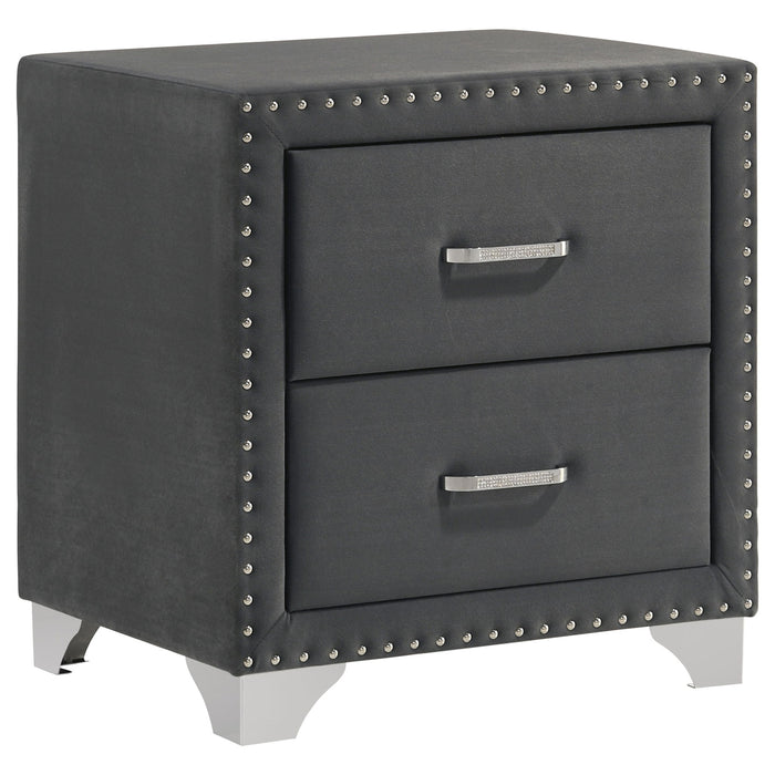 Upholstered 2 Drawer Nightstand With Accents Furniture Max