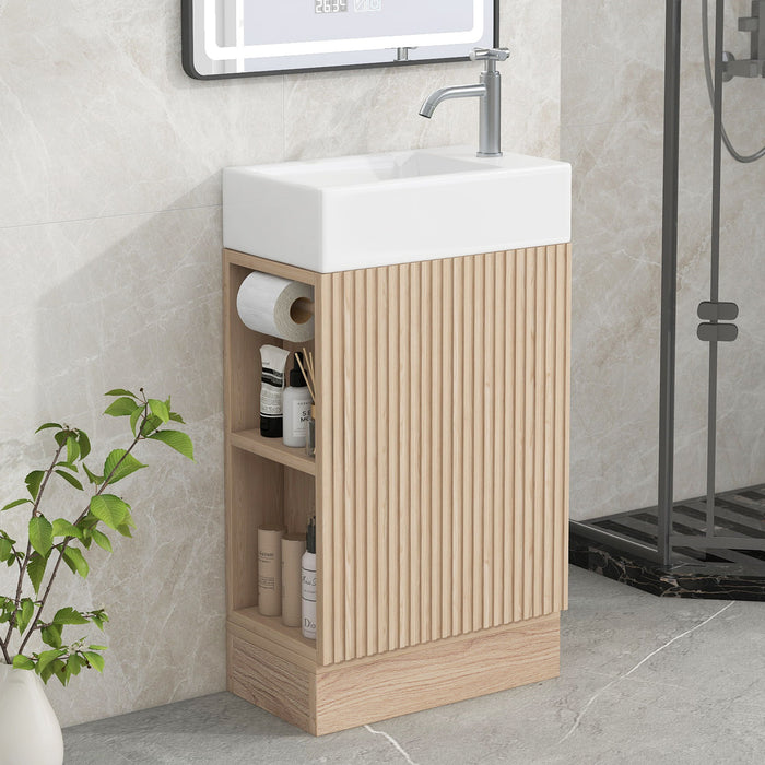 18.6" Bathroom Vanity With Sink, Bathroom Vanity Cabinet With Two - Tier Shelf, Left Or Right Orientation, Natural