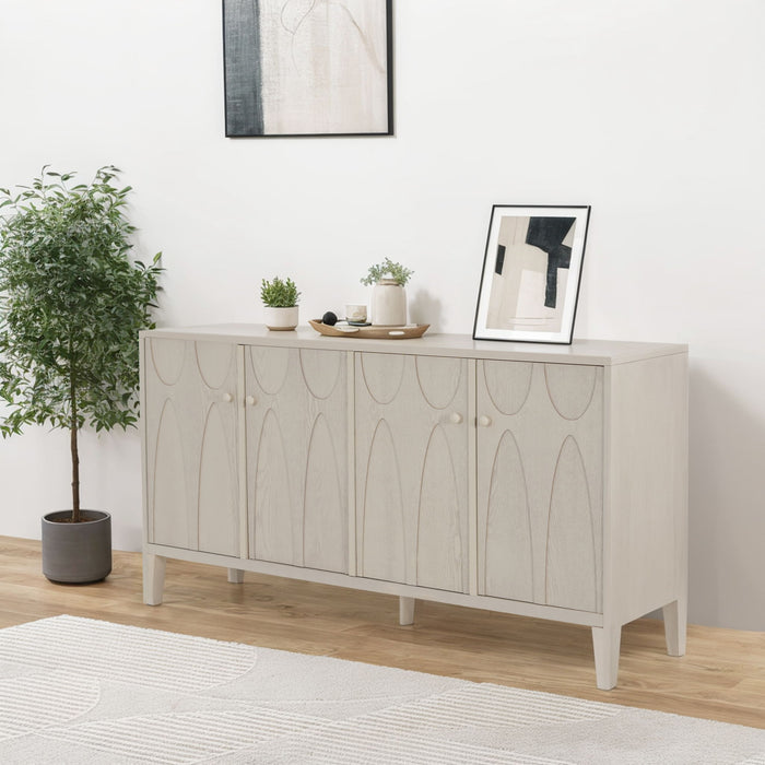 Wood Sideboard With Adjustable Shelves And Storage Cabinet - White Washed Noble House