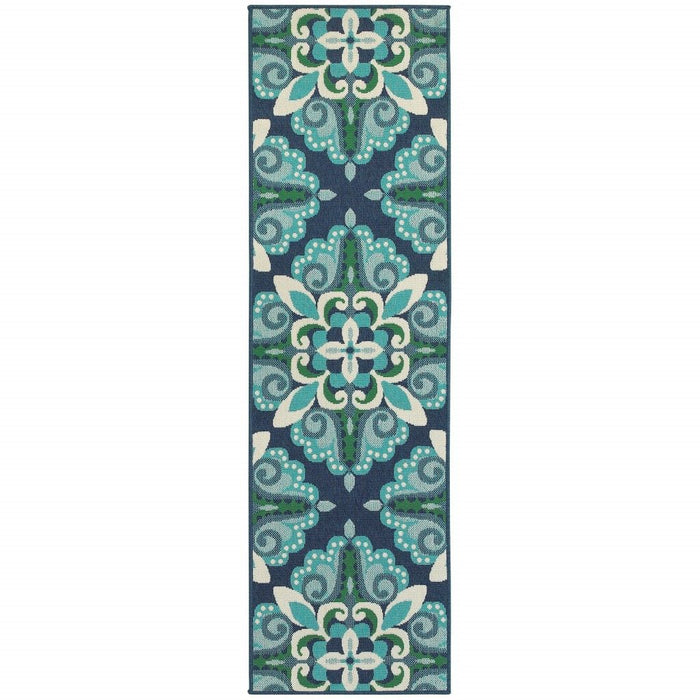 2' X 8' Indoor / Outdoor Area Rug - Blue / Green