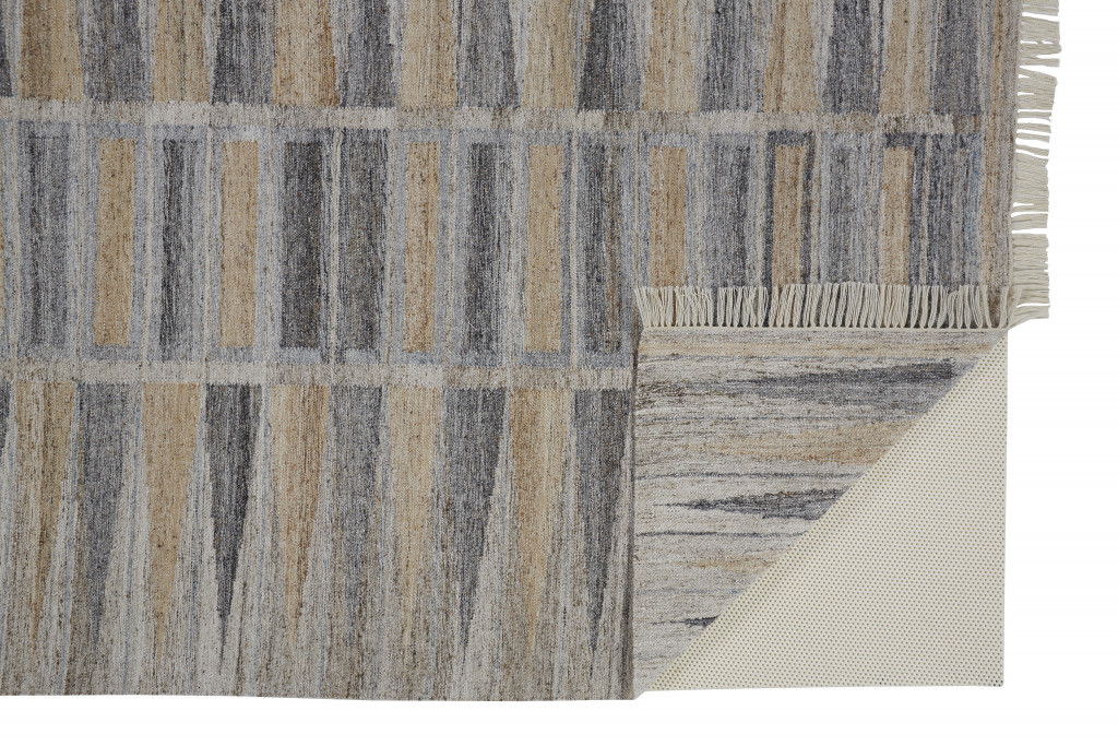 Geometric Hand Woven Stain Resistant Area Rug With Fringe - Tan Gray And Taupe - 9' X 12'