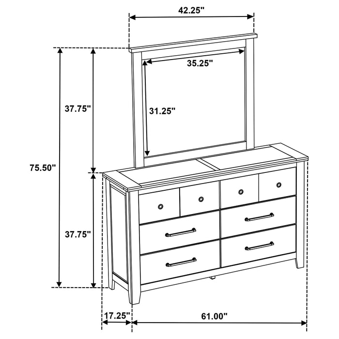 Pelton - 6 Drawer Dresser With Mirror - Oak Furniture Max
