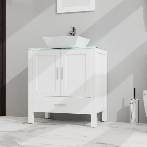 Bathroom Vanity And Sink Combo Glass Top Cabinet With Mirror Home Essentials