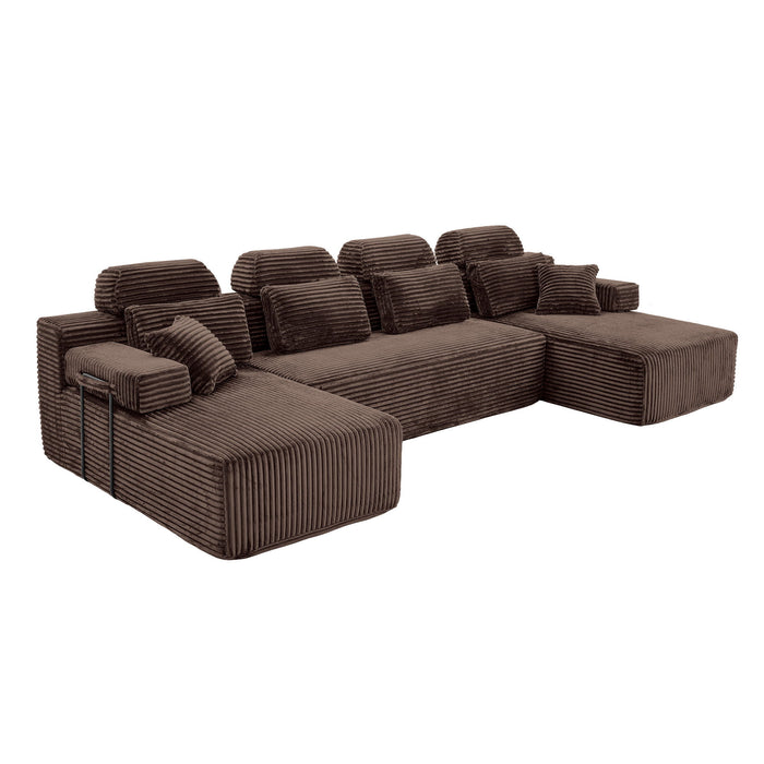 Sectional Sleeper Sofa & Storage Pockets, Modular Couch With Throw Pillows For Living Room Home Essentials