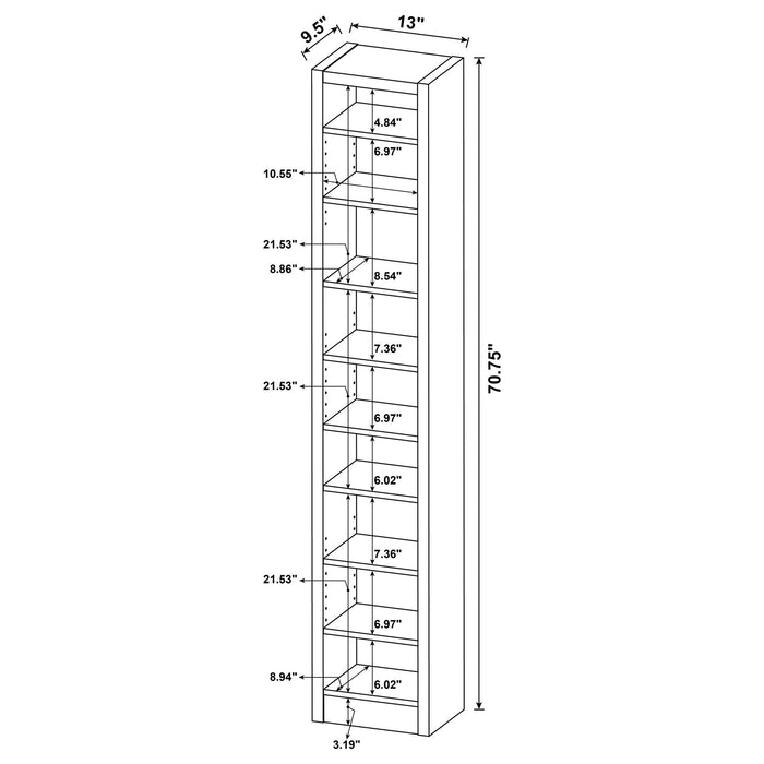 Rectangular Bookcase Tall Slim Storage With 9 Shelves - Brown Furniture Max
