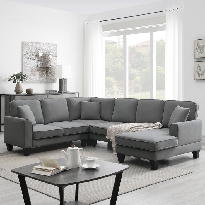 Modern U Shape Sectional Sofa, 7 Seat Fabric Sectional Sofa Set With 3 Pillows Included For Living Room, Apartment, Office