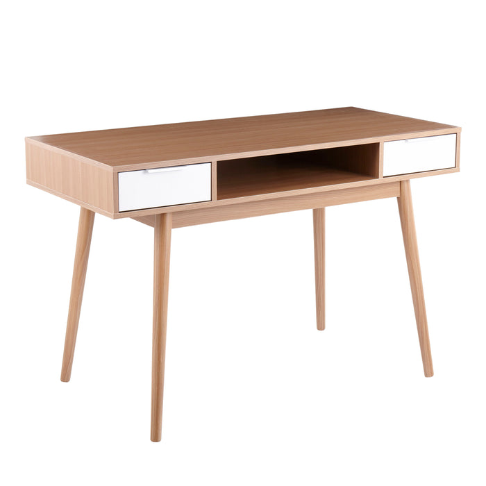 Pebble - Contemporary Double Desk - Natural / White