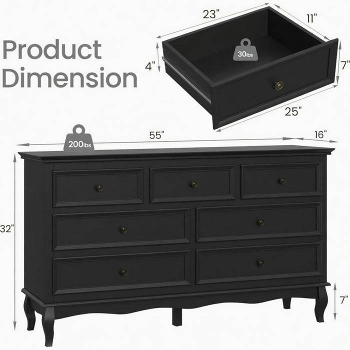 7 Drawer Dresser, Storage Chest - Black Home Essentials