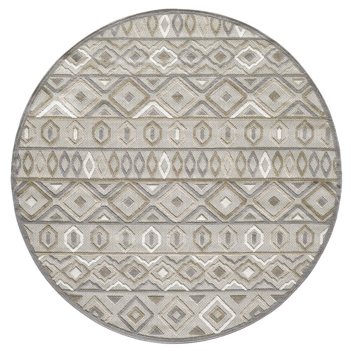 8' Round Round Southwestern Stain Resistant Indoor / Outdoor Area Rug - Gray / Ivory