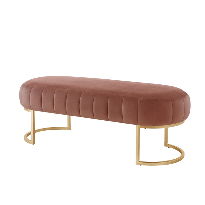 Velvet Upholstered Bench - Gold / Blush