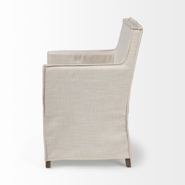 Fabric Slip Cover With Brown Wood Frame Dining Chair - Cream