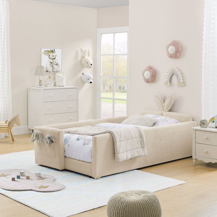 Cute Rabbit Ear Upholstered Platform Bed Frame With Safety Rail Home Essentials