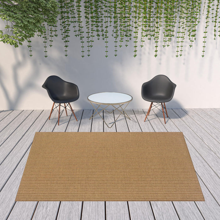 8' X 11' Striped Stain Resistant Indoor Outdoor Area Rug - Tan