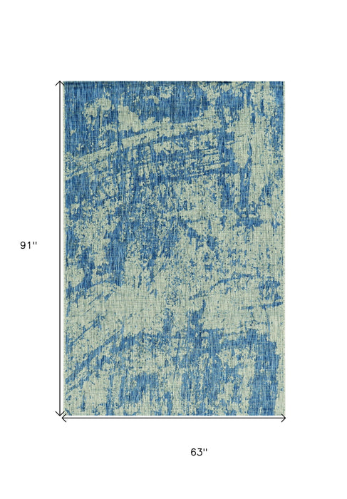 5' X 7' Machine Woven UV Treated Abstract Brushstroke Indoor / Outdoor Area Rug - Gray Denim