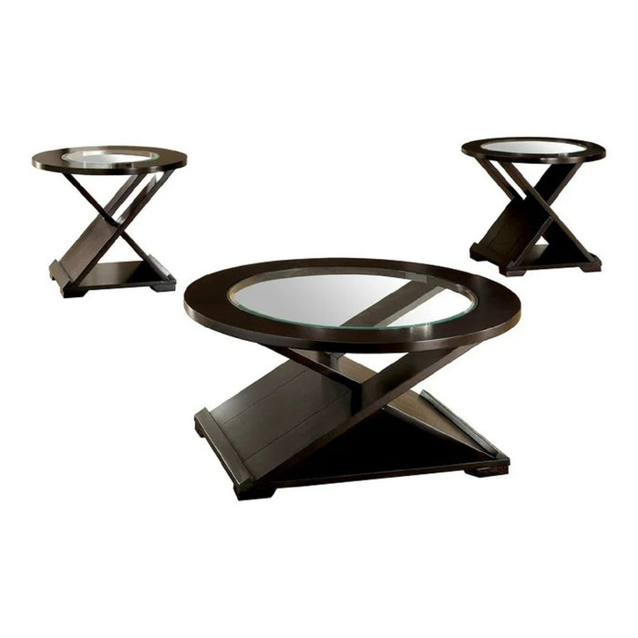 Coffee Table With Cross Design Base, Beveled Glass Top - Espresso Home Essentials