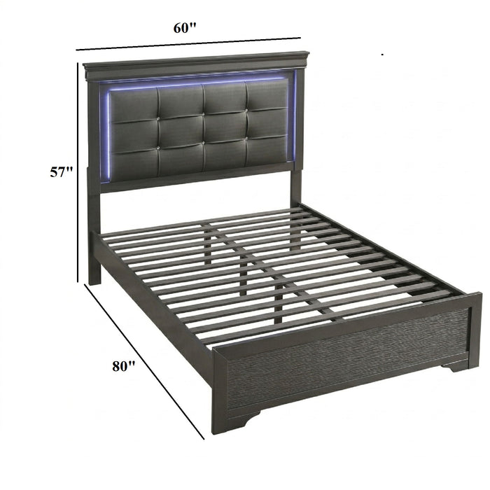 Bed With Square Button Tufting And LED Lights Home Essentials