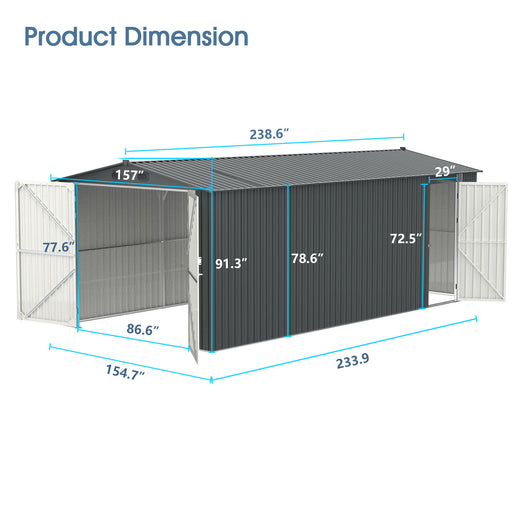 Industrial - 20' x 13' Heavy Duty Metal Garage Shed - Dark Gray Daily Nest