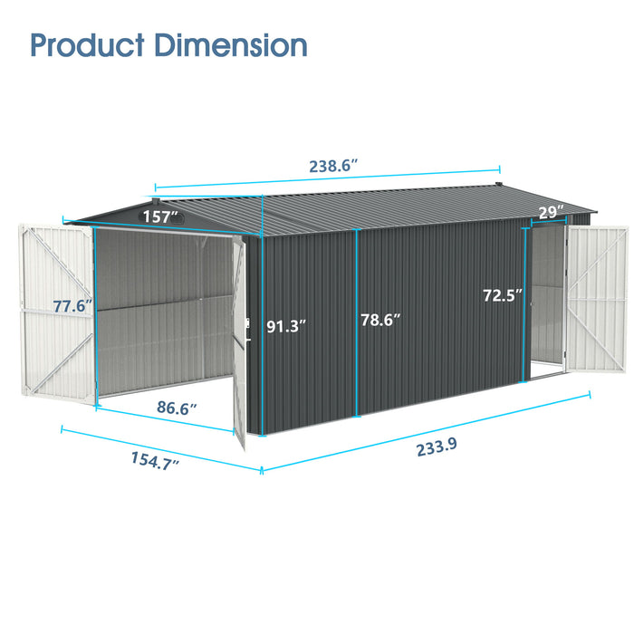 Industrial - 20' x 13' Heavy Duty Metal Garage Shed - Dark Gray Daily Nest