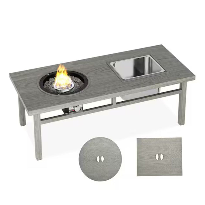 3 In 1 Outdoor Propane Fire Pit Table 50, 000 BTU With Ice Bucket - Gray