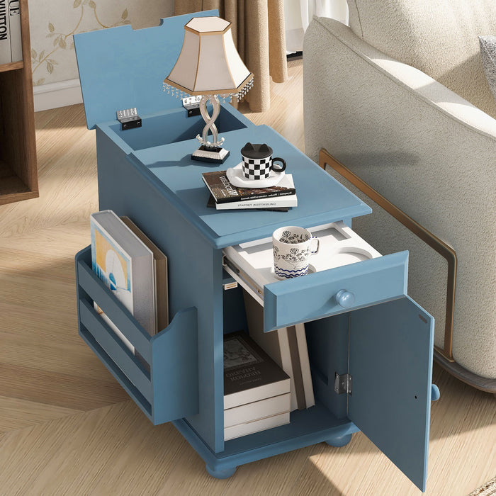 Vintage Flip Top Side Table With USB Ports