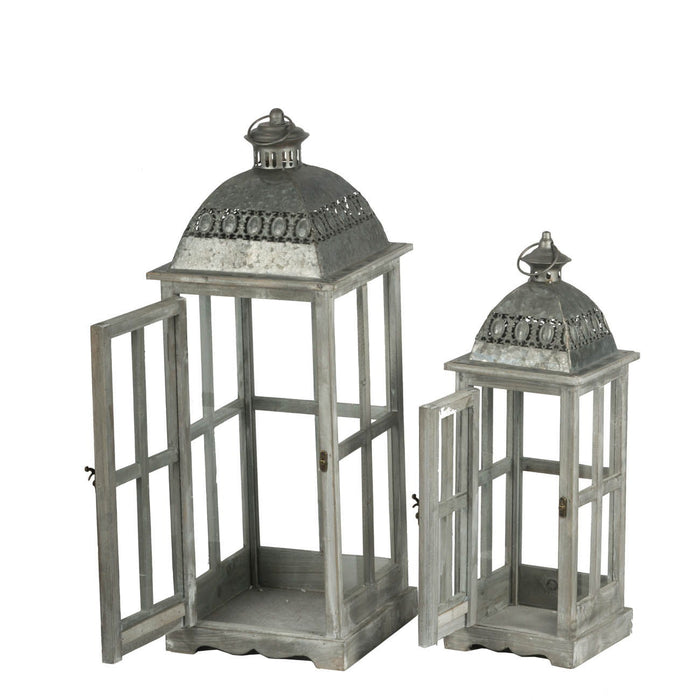 Wooden Candle Lantern Decorative, Hurricane Lantern Holder Decor For Indoor Outdoor, Home Garden Wedding - Gray Daily Nest