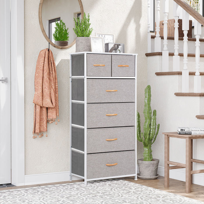 Steel And Fabric Six Drawer Chest - Gray / White