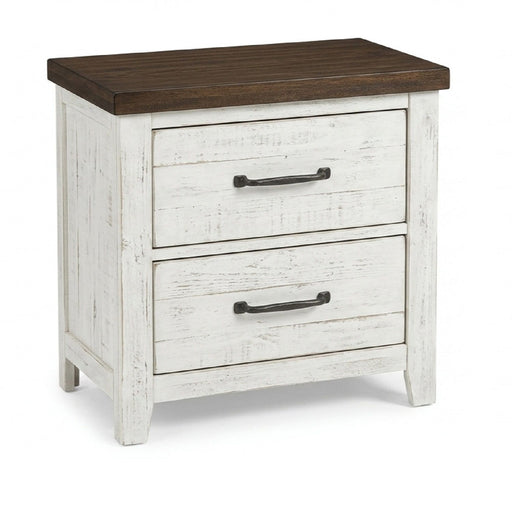 2 Drawer Nightstand With Brass Arch Pulls, Bedroom Furniture - Brown / Distressed White / Walnut Home Essentials