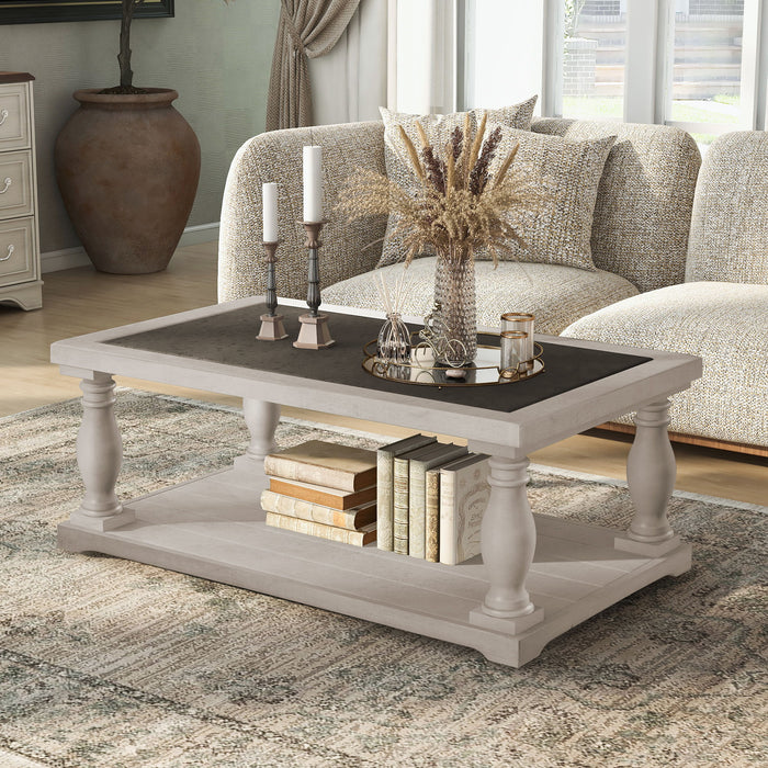 Farmhouse Rectangular Coffee Table With 2 Tiers Hearth and Haven