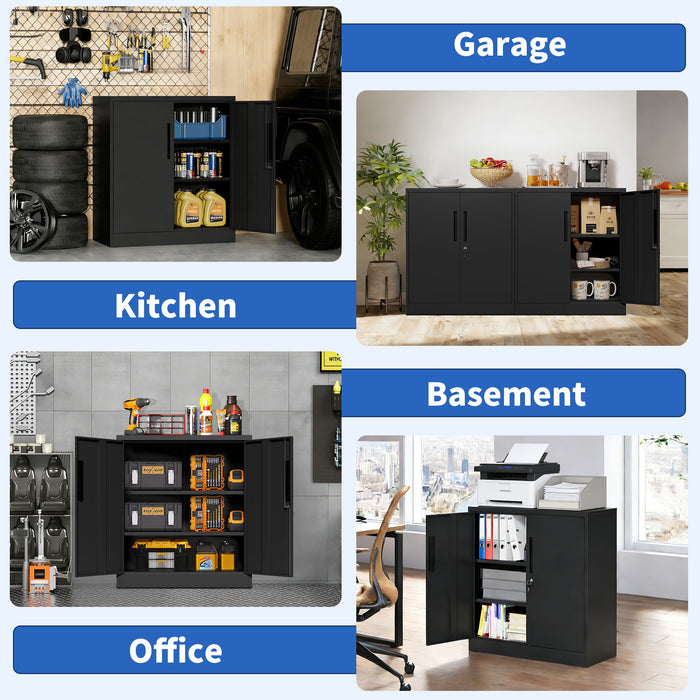 Heavy Duty Storage Cabinet With Lock, 2 Door File Cabinet With 2 Adjustable Shelves - Black Home Essentials