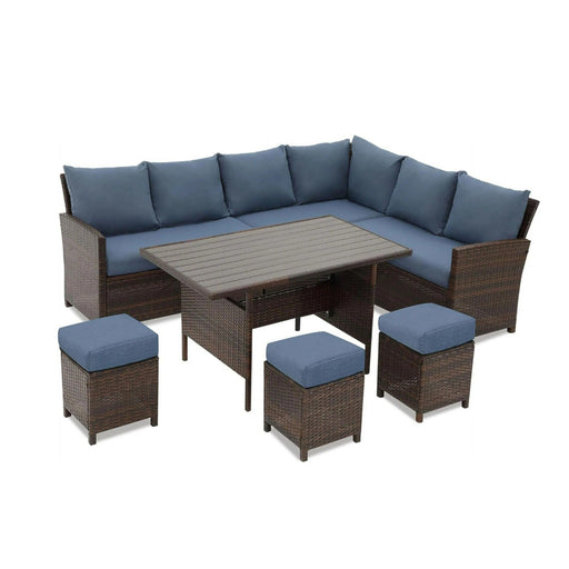 7 Piece Patio Dining Set With Cushions, Modular Sectional Sofa & Storage Table Home Essentials