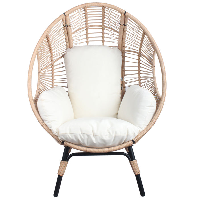 Patio PE Wicker Egg Chair Model 2 With Natural Color Rattan Beige Cushion
