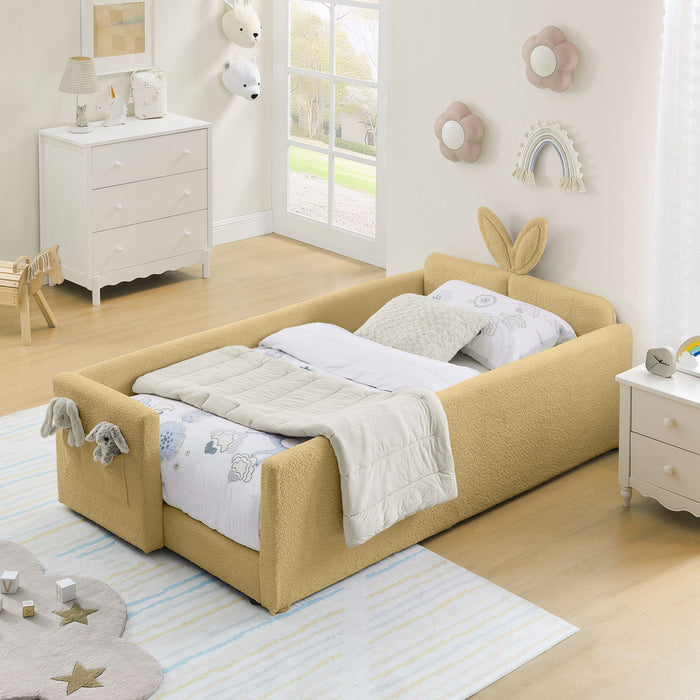 Cute Rabbit Ear Upholstered Platform Bed Frame With Safety Rail Home Essentials