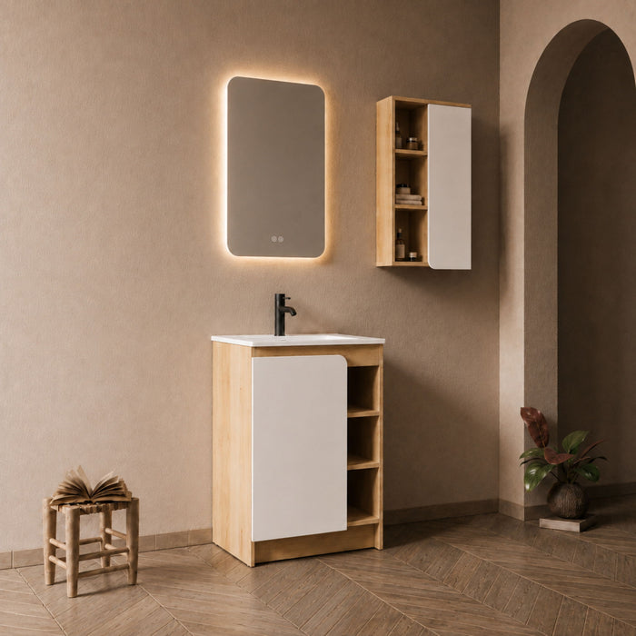 24" Bathroom Vanity With Sink & Wall Mounted Side Cabinet, Vanity Set With Thin Edge Sink, Interchangeable & Door Panels, Open & Hidden Storage - Black / Light Oak / White Home Essentials