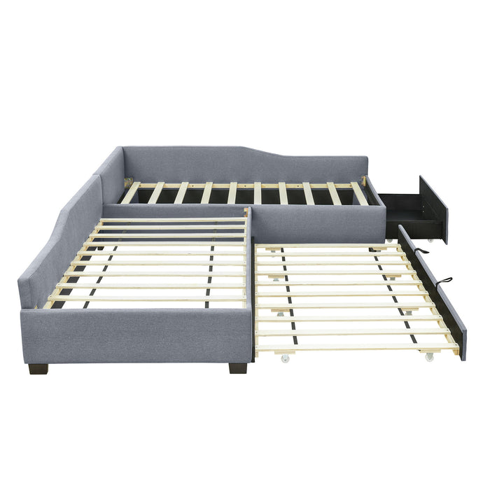 Upholstered Double Daybed With Trundle And Drawer