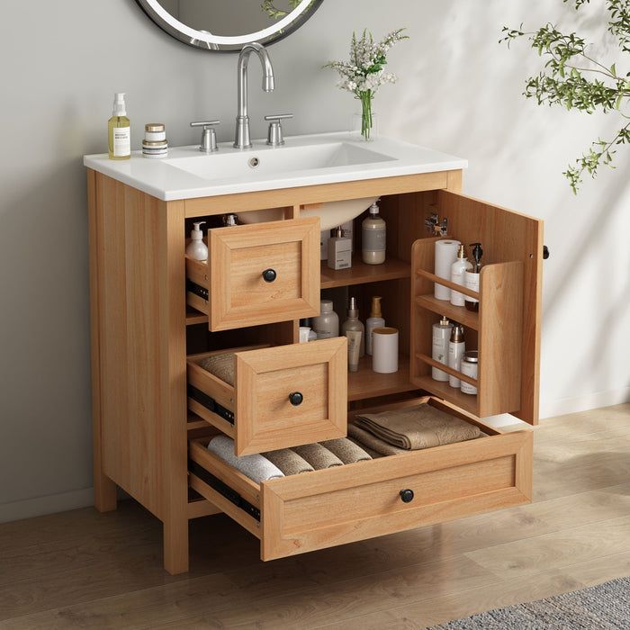Modern Bathroom Vanity With Sink, Soft Close Drawers & Door, Storage Rack Noble House