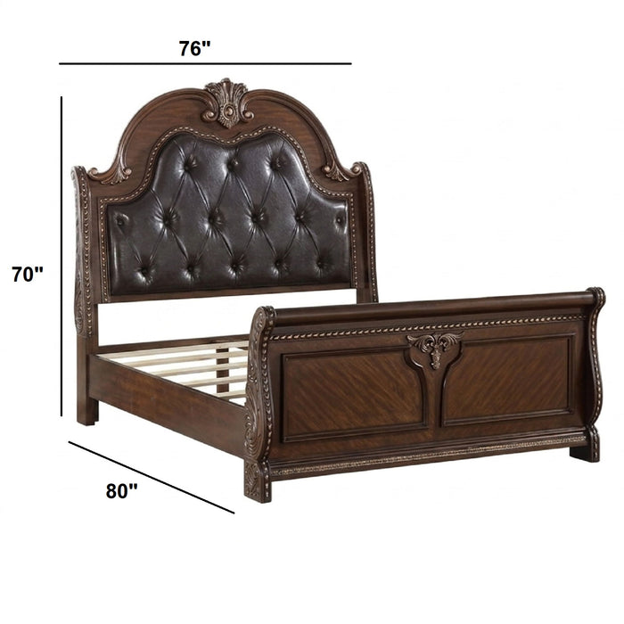 Bed & Carved Padded And Button Tufted Headboard Home Essentials
