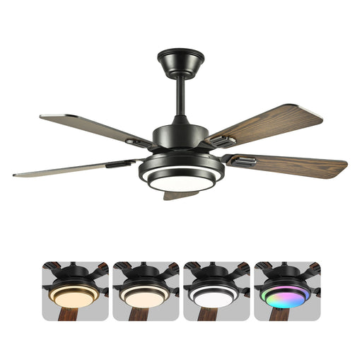 5 Blades Ceiling Fan With LED Light 3000 - 6500K Dimmable, 6 Speed Levels, Reversible Ceiling Fan - Matte Black Daily Nest