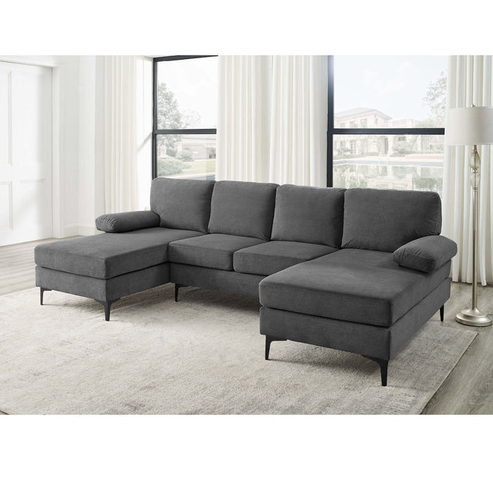 U - Shape Sectional With Legs, Pillow Top Arms - Dark Gray Home Essentials