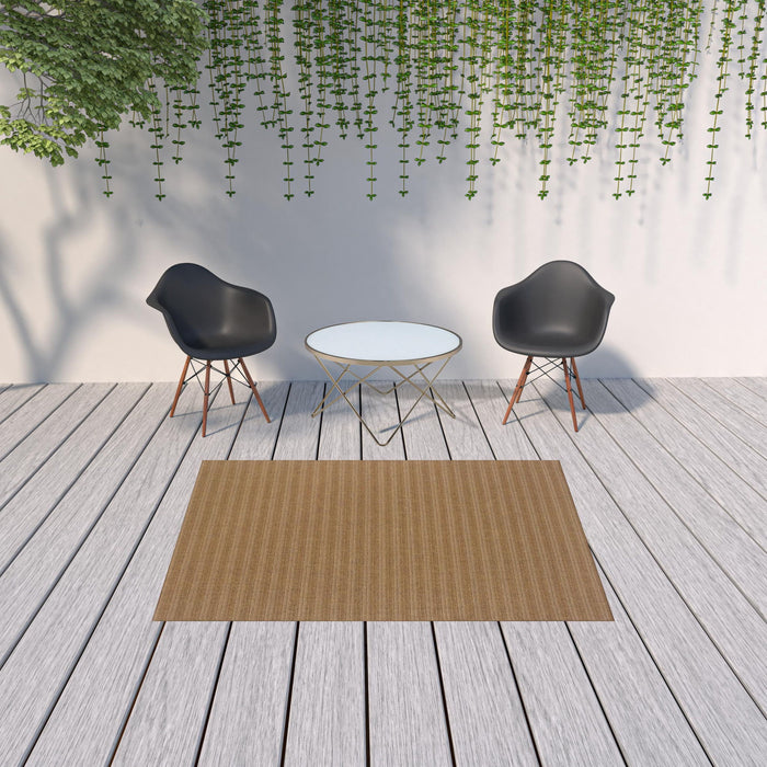 5' X 8' Striped Stain Resistant Indoor / Outdoor Area Rug - Tan