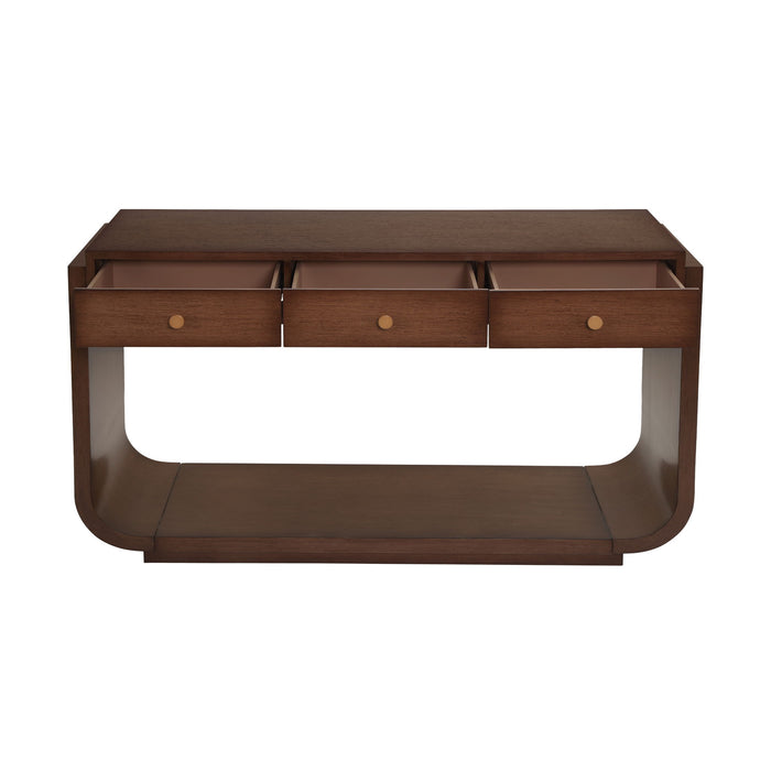 Console Table With 3 Drawers, Display Shelf, Curved Legs - Walnut Noble House