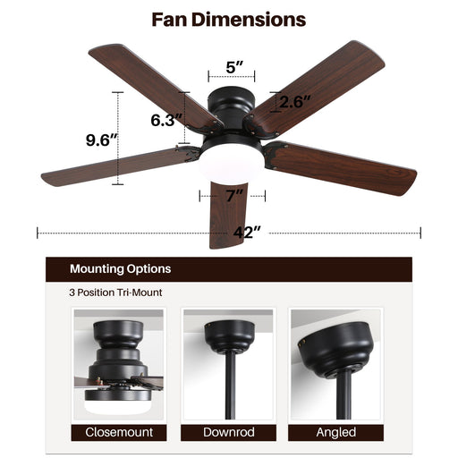 Low Profile Ceiling Fan With Reversible DC Motor, Remote Control, LED Light - Black Daily Nest