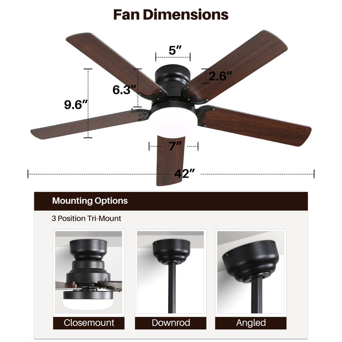 Low Profile Ceiling Fan With Reversible DC Motor, Remote Control, LED Light - Black Daily Nest