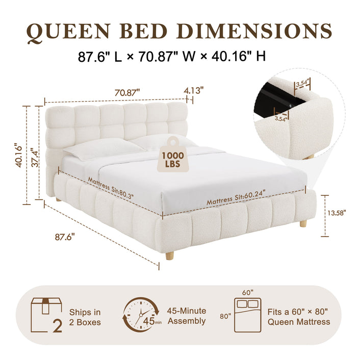 Pula - Queen Platform Bed With Upholstered Headboard, Slat Support, No Box Spring Needed - Ivory House & Home Furniture