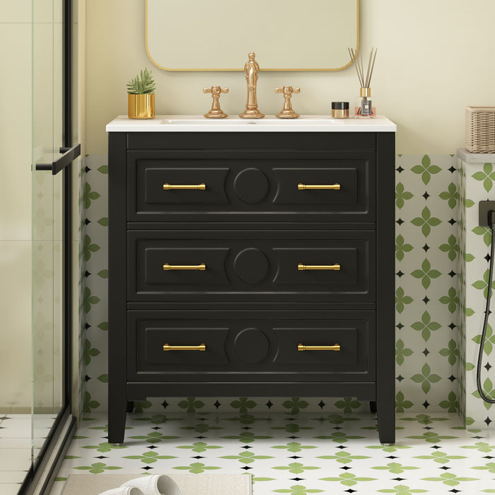 Retro Bathroom Vanity With Sink Combo, Free Standing Single Set With 3 Drawers Hearth and Haven