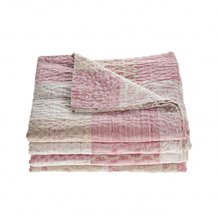 Knitted Cotton, Geometric Throw - Pink